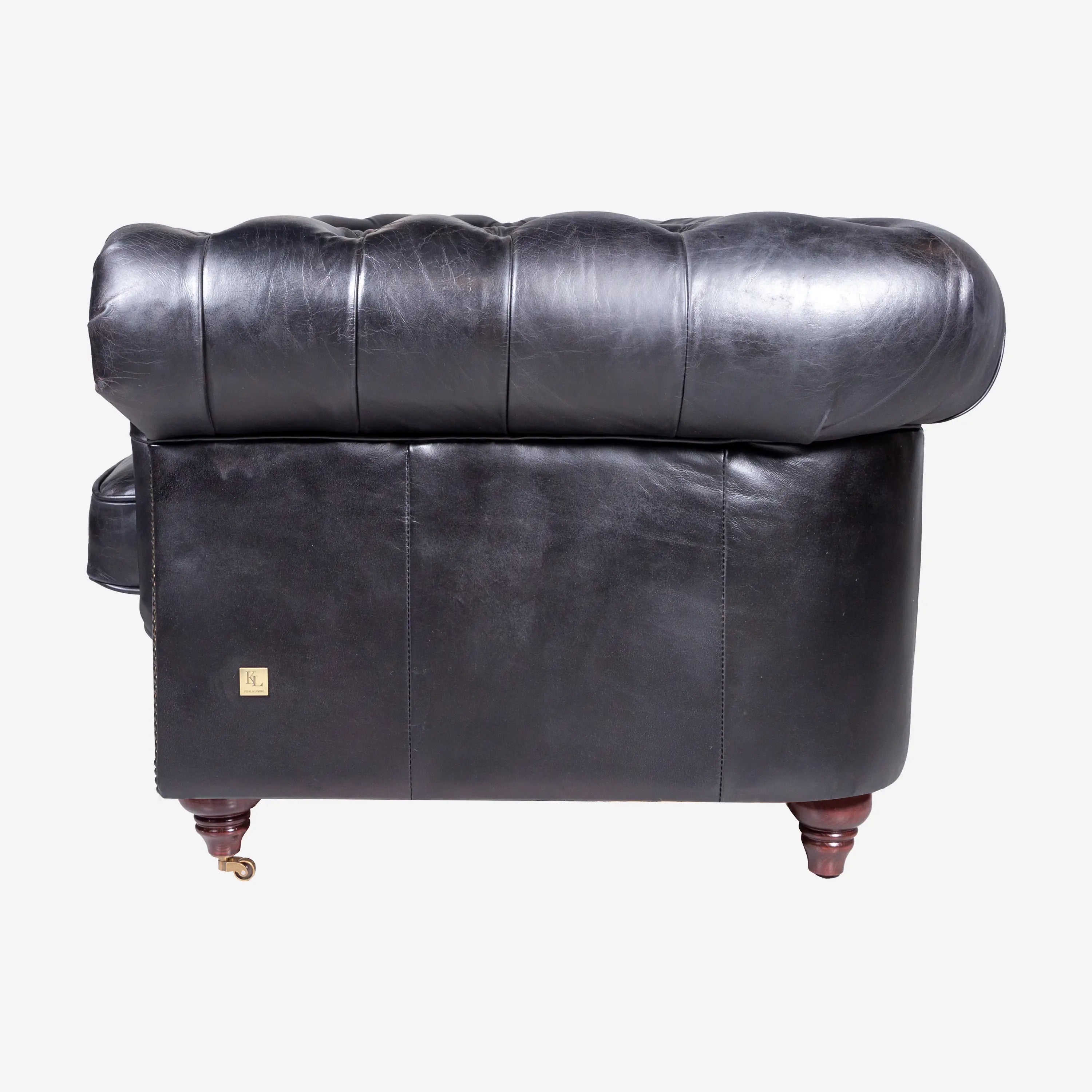 Oxford 3-Seater Leather Sofa Black